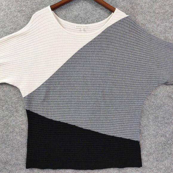 Madison + Hudson Sweater Womens XL Black Gray White Colorblock Ribbed Dolman - Picture 9 of 10